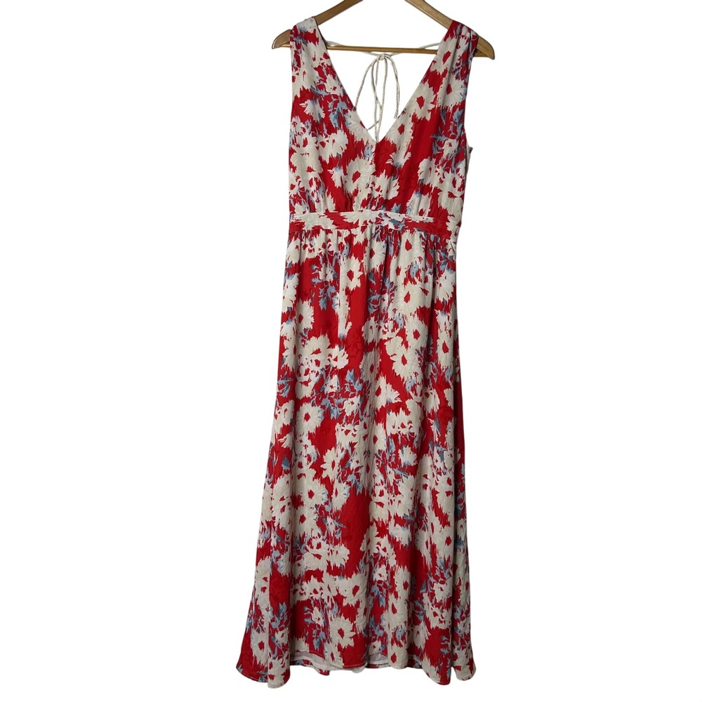 Paper Crown Maxi Dress 6P Marguerite Red Floral V-Neck Sleeveless Tie Back